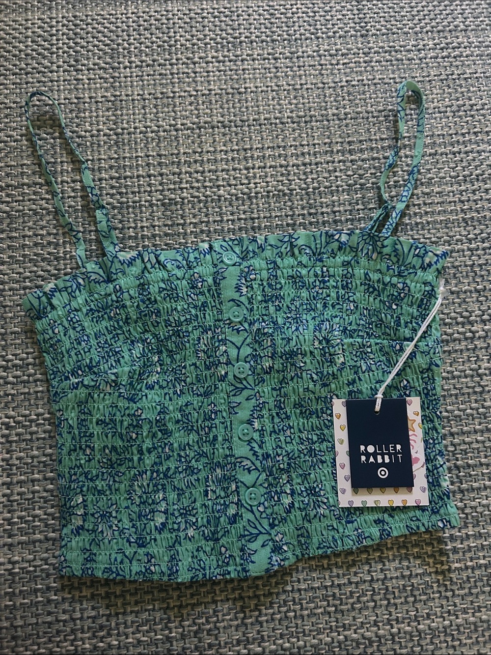 Roller Rabbit Green and Blue Smocked Button Cami